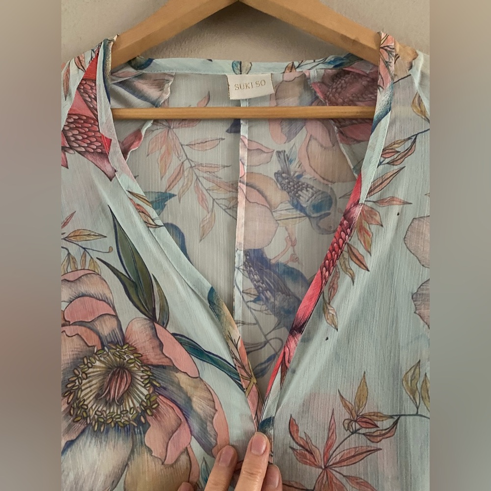 Sukiso Women’s Nomade Kimono In Botanica Long Duster Vacation Pool Resort MEDIUM - Picture 5 of 14